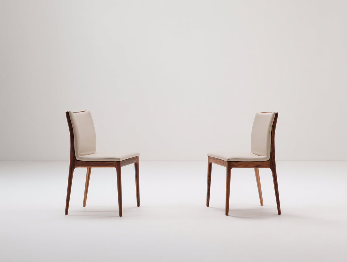 Chaise de salle à manger - Cuir-Bois - 47 x 55 x 93 cm - Crème-Marron foncé - Style élégant moderne