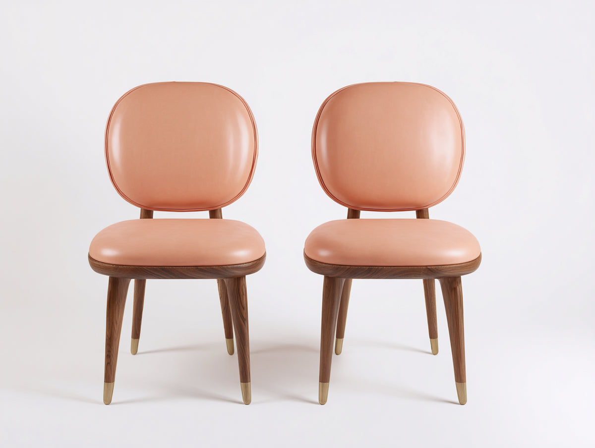 Chaise de salle à manger - Cuir-Bois - 51 x 56 x 85 cm - Saumon-Marron foncé - Style contemporain rétro
