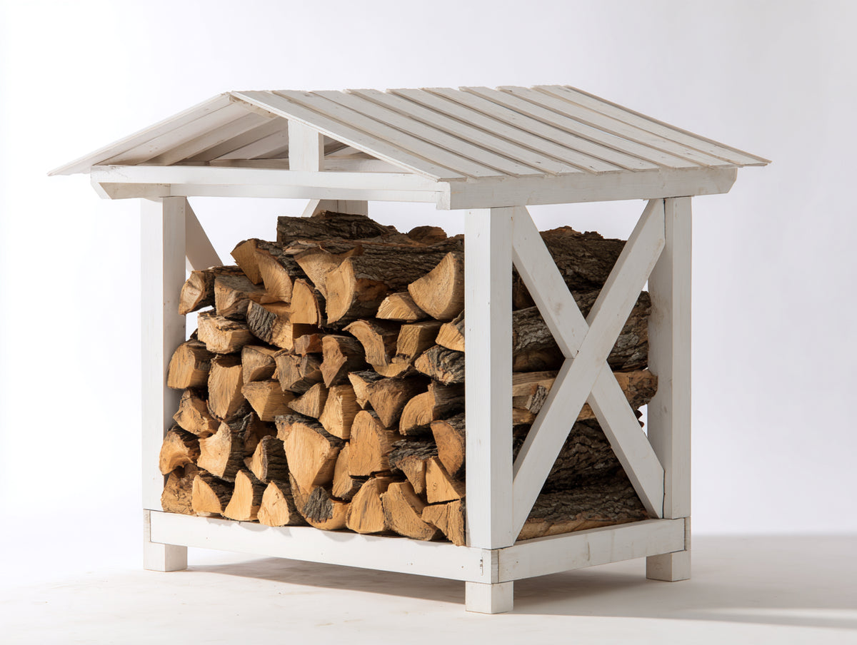 Abri à bûches - bois - 132 x 66 x 138 cm - blanc - style chalet rustique