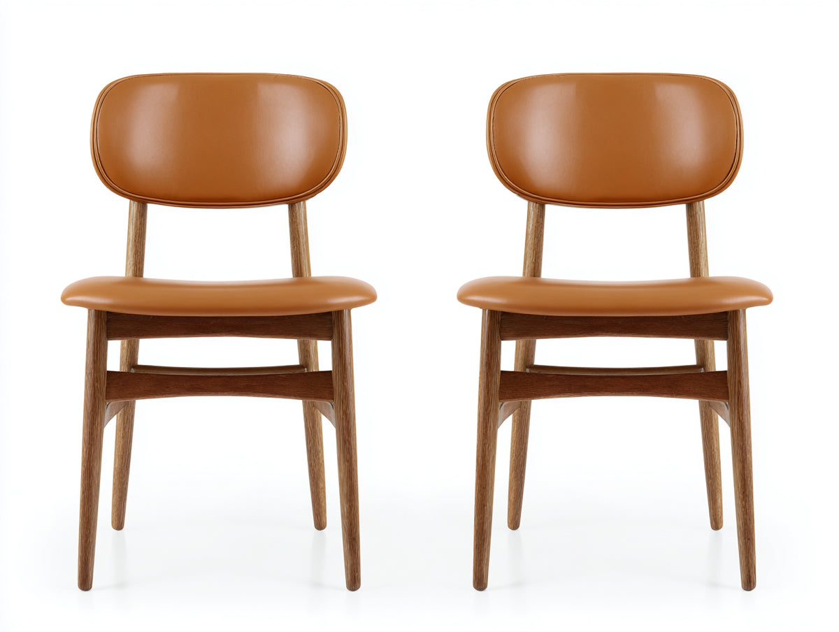 Chaise de salle à manger - Similicuir-Bois - 51x54x82 cm - Cognac-Brun naturel - Style vintage