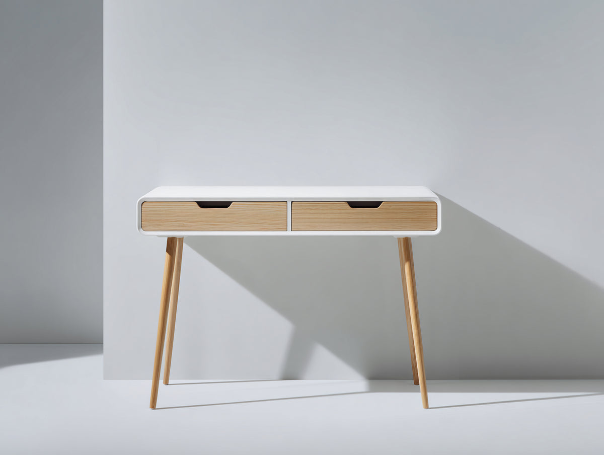 Bureau - Panneaux de bois d'ingénierie - 100 x 42 x 78 cm - Blanc-Bois naturel - Style scandinave