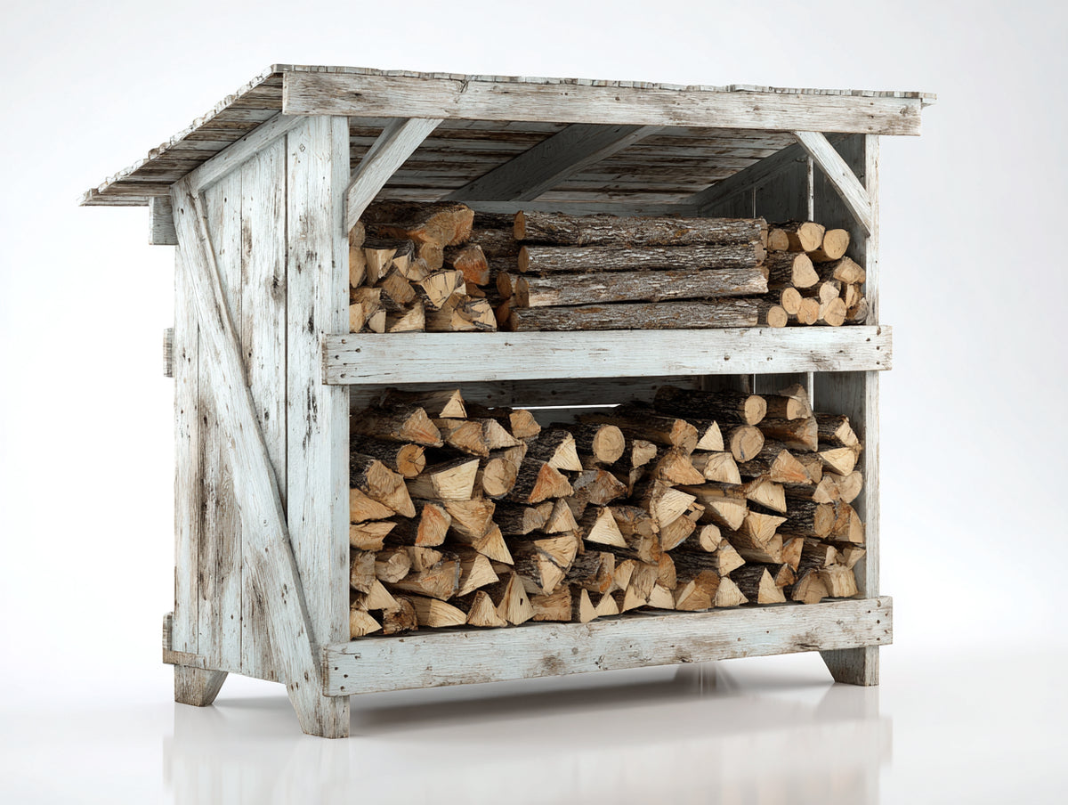 Abri à bûches - bois - 145 x 62 x 142 cm - blanc vieilli - style rustique