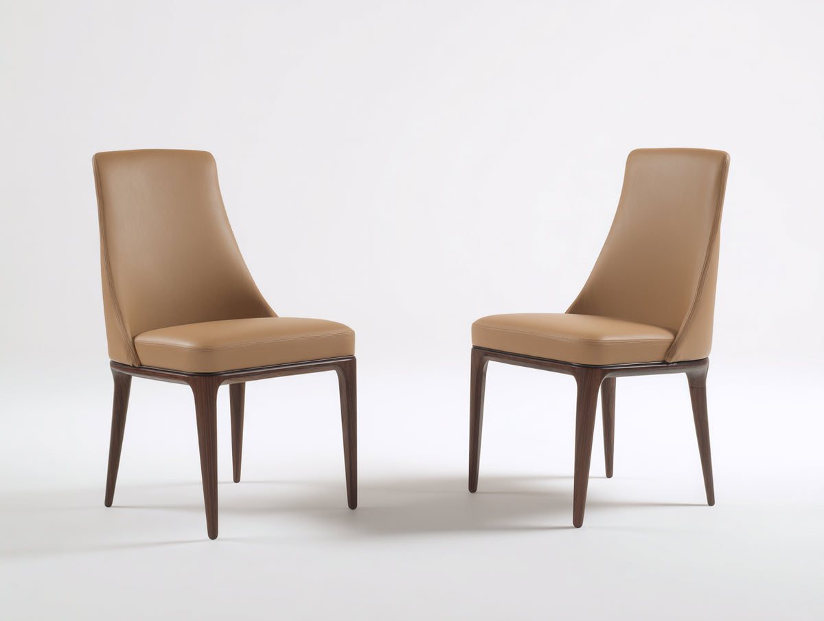 Chaise de salle à manger - Cuir-Bois - 49 x 57 x 94 cm - Camel-Marron foncé - Style contemporain
