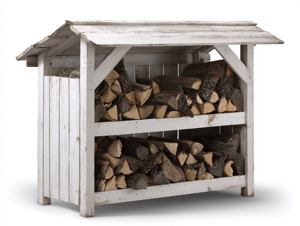 Abri à bûches - bois - 148 x 67 x 149 cm - blanc vieilli - style rustique