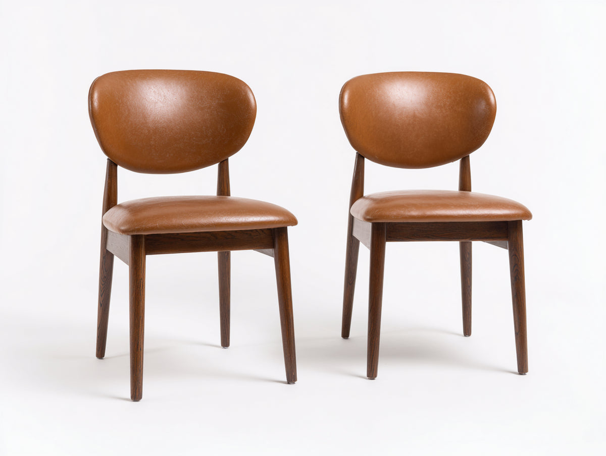 Chaise de salle à manger - Cuir-Bois - 52 x 57 x 82 cm - Cognac-Marron foncé - Style milieu du siècle