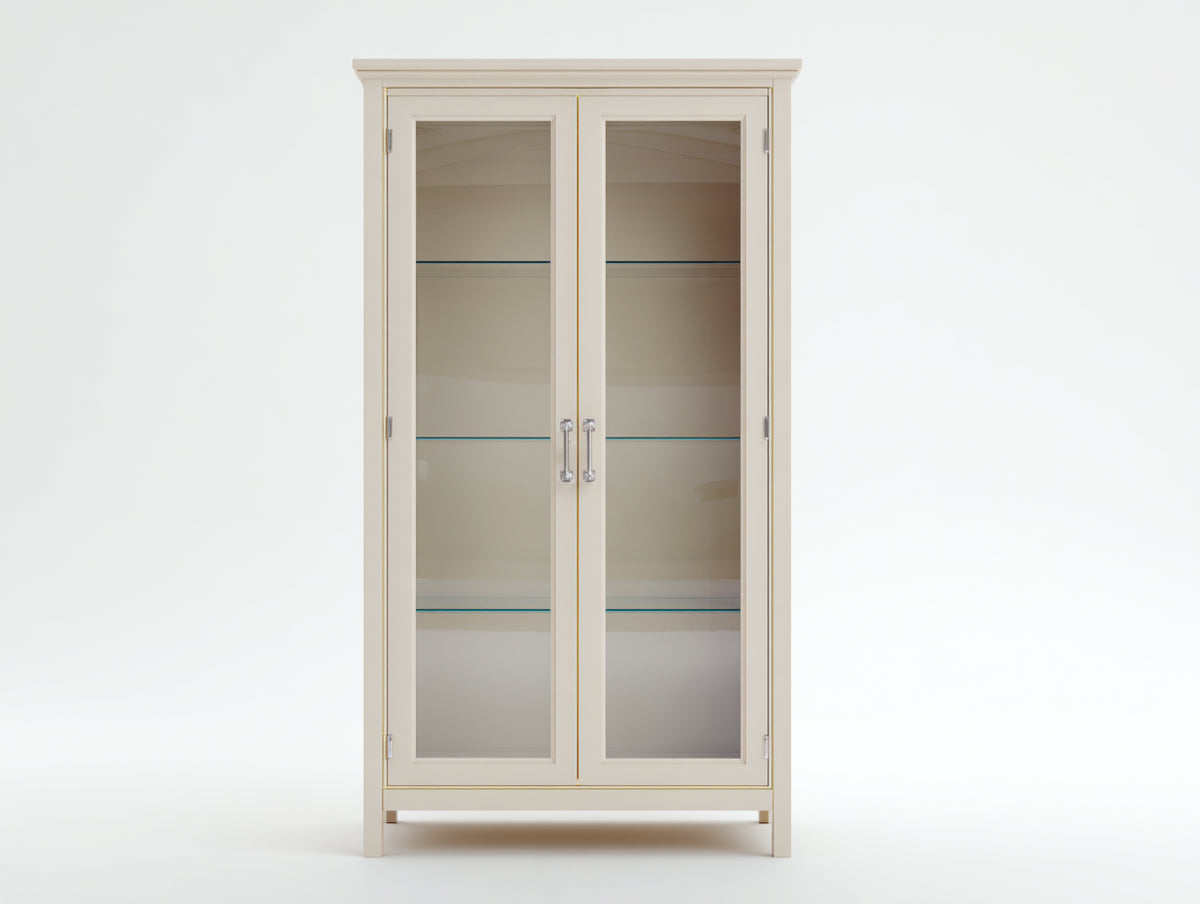 Vitrine - Bois-Verre - 88x40x178 cm - Beige clair-Transparent - Style classique