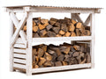 Abri à bûches - bois - 154 x 58 x 128 cm - blanc vieilli - style campagne