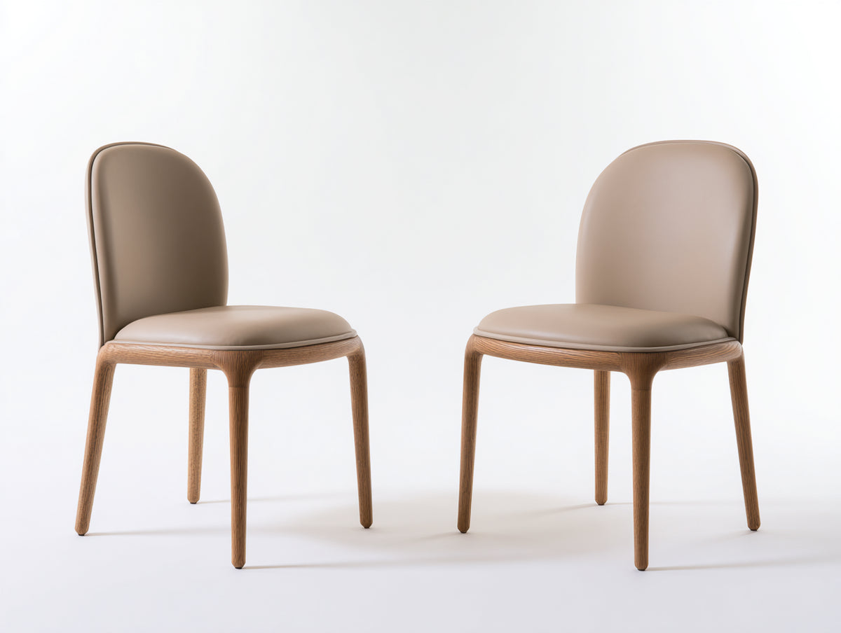 Chaise de salle à manger - Cuir-Bois - 51 x 57 x 87 cm - Taupe clair-Bois naturel - Style minimaliste moderne