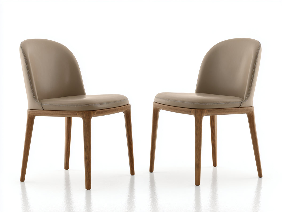 Chaise de salle à manger - Cuir-Bois - 52 x 58 x 89 cm - Beige taupe-Bois naturel - Style contemporain organique