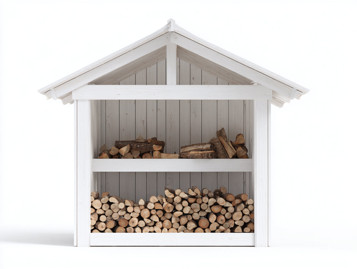 Abri à bûches - bois - 168 x 65 x 188 cm - blanc - style chalet