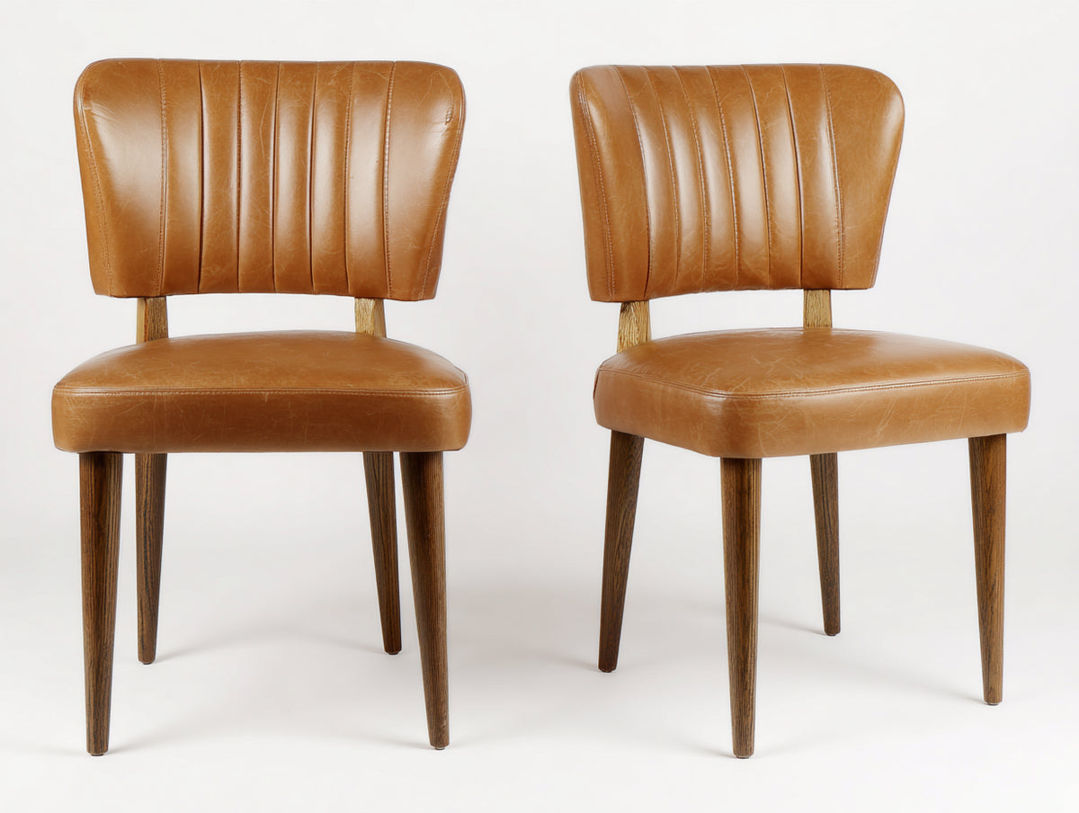 Chaise de salle à manger - Similicuir-Bois - 50x55x83 cm - Cognac-Brun foncé - Style rétro