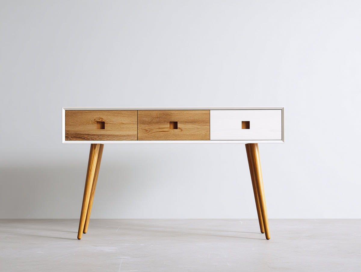 Bureau - Panneaux de bois d'ingénierie - 110 x 45 x 76 cm - Blanc-Bois naturel - Style milieu du siècle