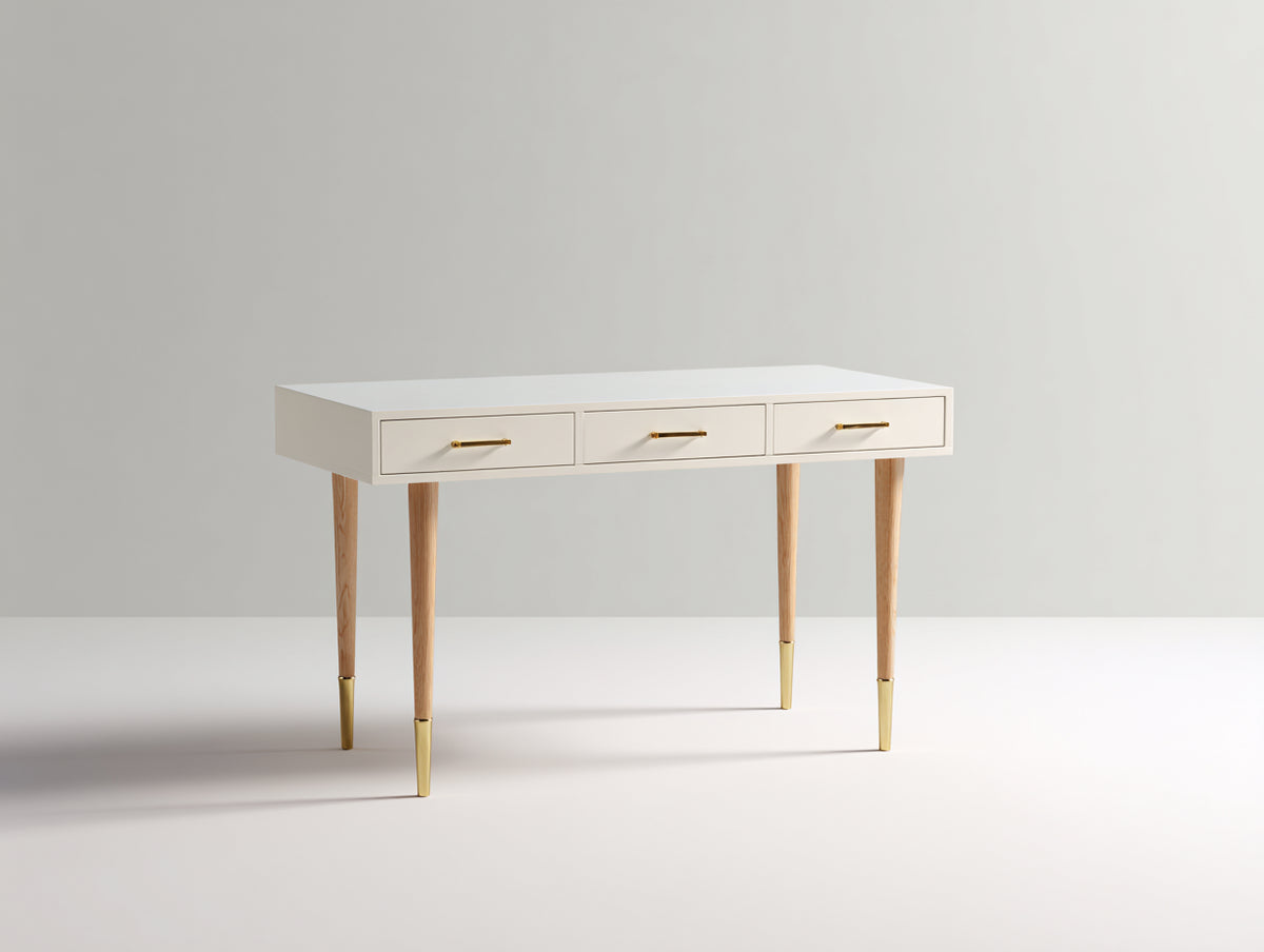 Bureau - Panneaux de bois d'ingénierie - 120 x 50 x 77 cm - Blanc-Bois naturel-Doré - Style contemporain élégant