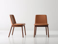 Chaise de salle à manger - Cuir-Bois - 49 x 56 x 84 cm - Cognac-Marron foncé - Style moderne