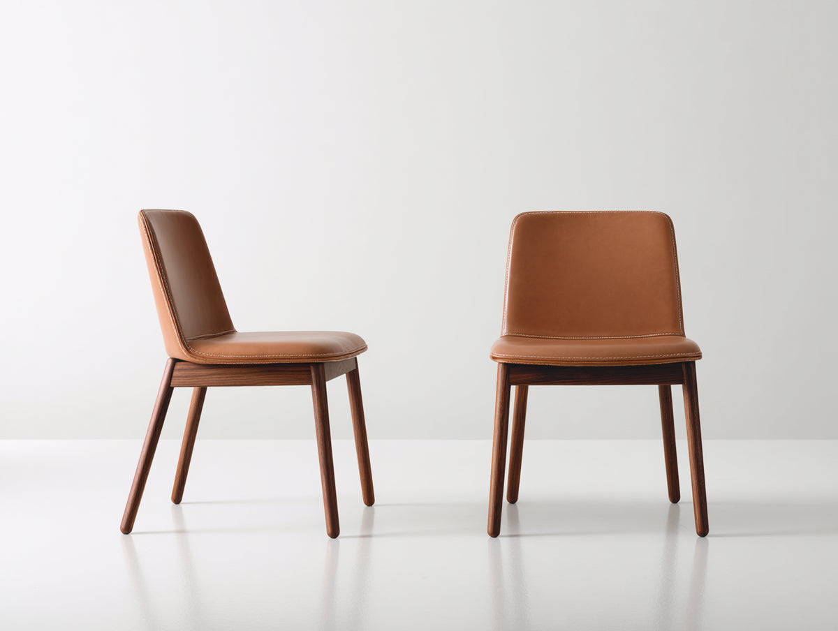 Chaise de salle à manger - Cuir-Bois - 49 x 56 x 84 cm - Cognac-Marron foncé - Style moderne