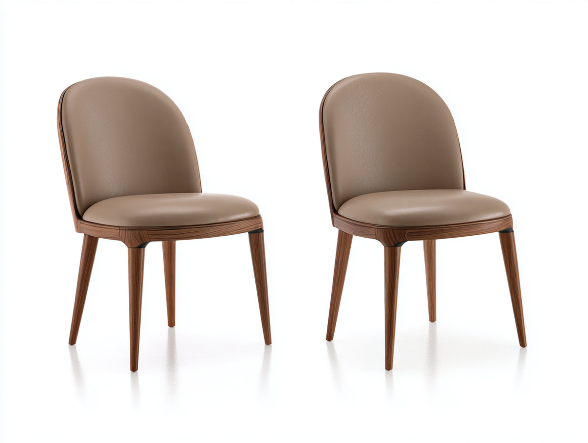 Chaise de salle à manger - Cuir-Bois - 51 x 57 x 87 cm - Taupe-Marron - Style contemporain