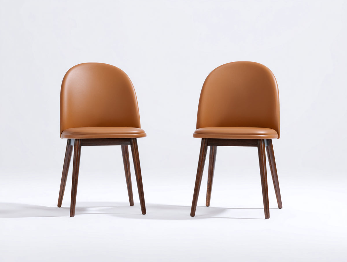 Chaise de salle à manger - Cuir-Bois - 50 x 55 x 86 cm - Camel-Marron foncé - Style moderne