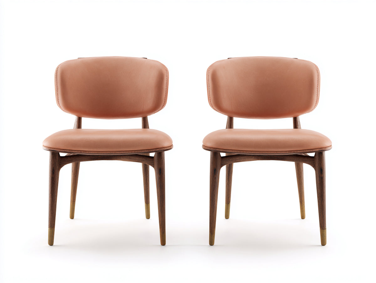 Chaise de salle à manger - Cuir-Bois - 53 x 57 x 82 cm - Terracotta-Marron foncé - Style rétro moderne