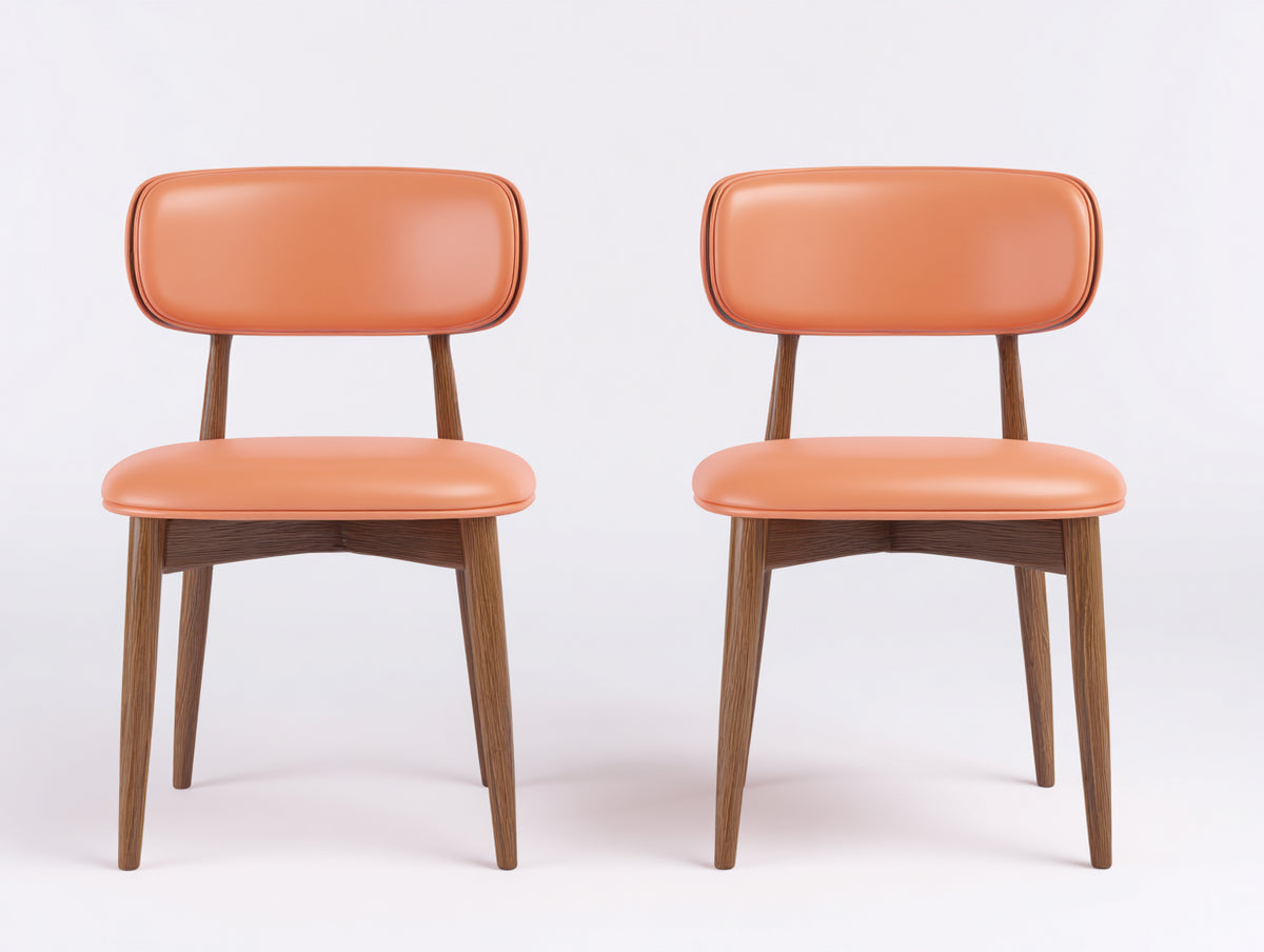 Chaise de salle à manger - Cuir-Bois - 53 x 57 x 82 cm - Corail-Marron - Style rétro moderne