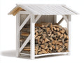 Abri à bûches - bois - 147 x 69 x 153 cm - blanc-bois naturel - style rustique