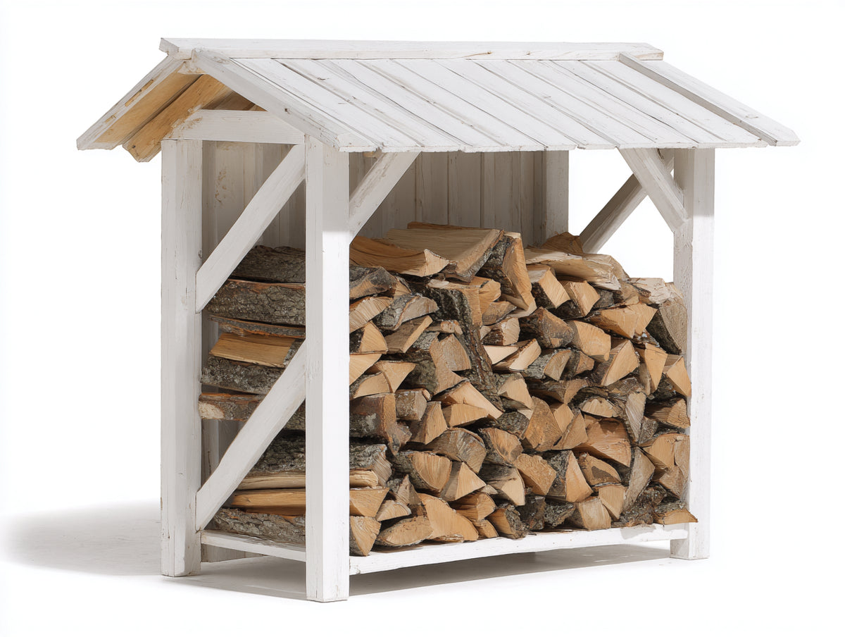 Abri à bûches - bois - 147 x 69 x 153 cm - blanc-bois naturel - style rustique