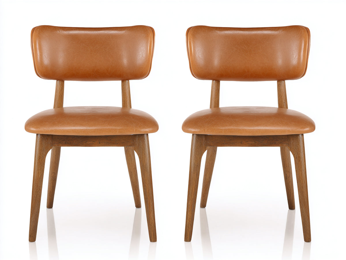Chaise de salle à manger - Similicuir-Bois - 50x56x81 cm - Cognac-Brun naturel - Style rétro