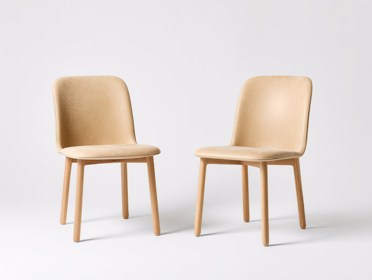 Chaise de salle à manger - Cuir-Bois - 50 x 57 x 88 cm - Beige clair-Bois naturel - Style moderne naturel