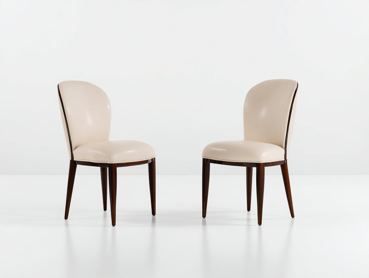 Chaise de salle à manger - Cuir-Bois - 48 x 56 x 89 cm - Crème-Marron foncé - Style contemporain