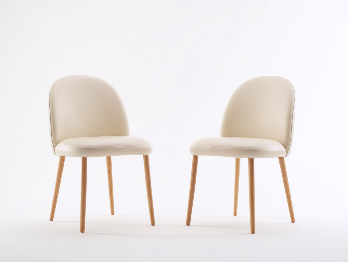 Chaise de salle à manger - Cuir-Bois - 50 x 56 x 86 cm - Crème-Bois naturel - Style scandinave moderne