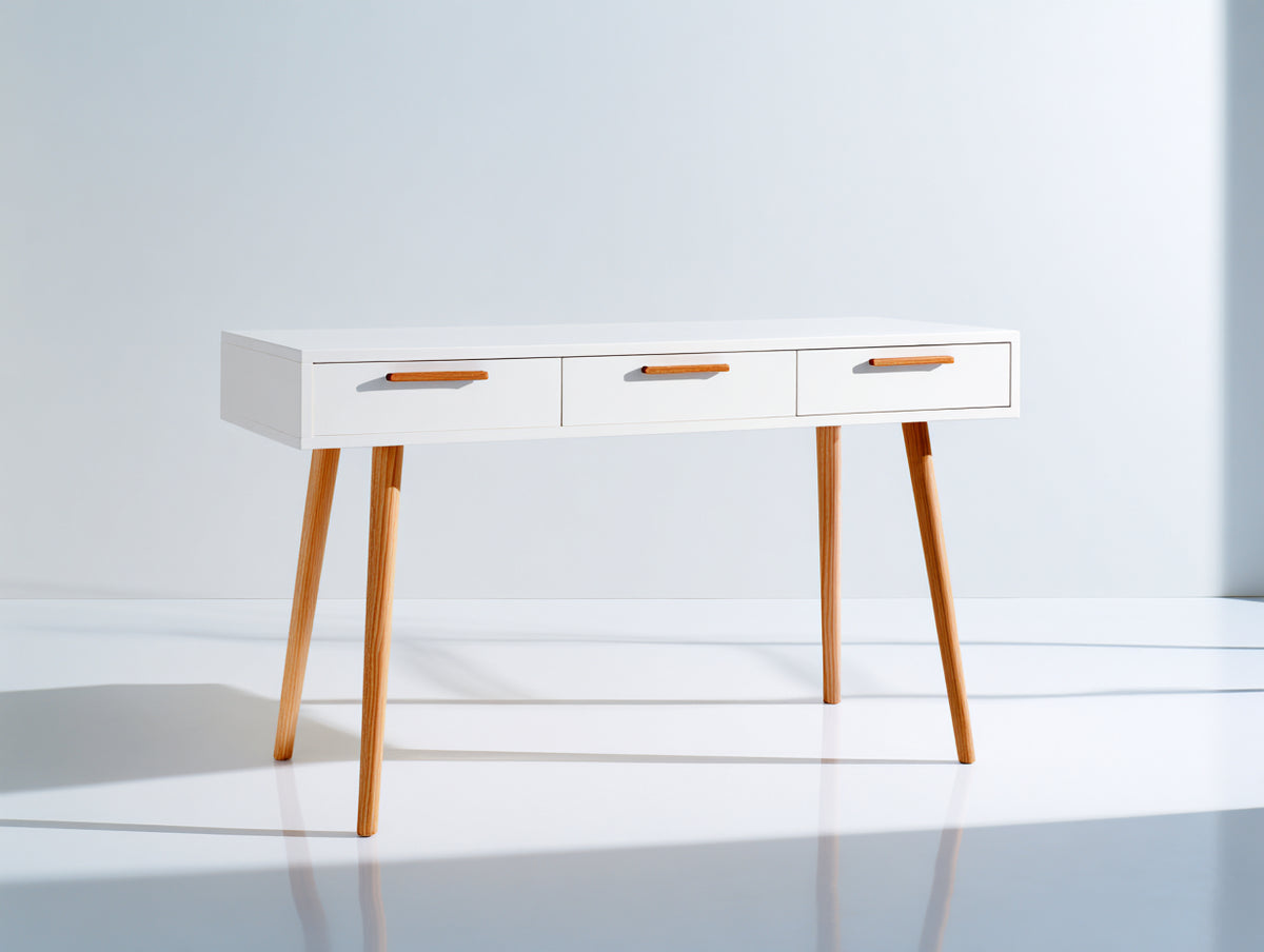 Bureau - Panneaux de bois d'ingénierie - 125 x 50 x 76 cm - Blanc-Bois naturel - Style scandinave contemporain
