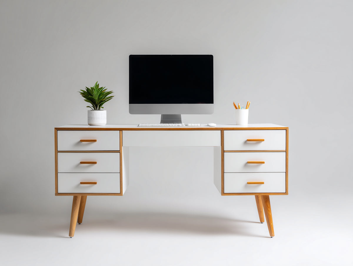 Bureau - Panneaux de bois d'ingénierie - 120 x 55 x 76 cm - Blanc-Chêne naturel - Style scandinave